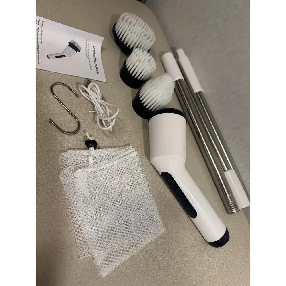 Cordless Electric Spin Scrubber Cleaning Brush White Rechargeable Multi Head Set